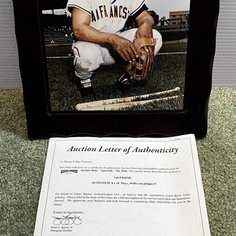 JSA COA - WILLIE MAYS Giants~Mets Baseball Autograph With Wood 11” X 14” plaque!